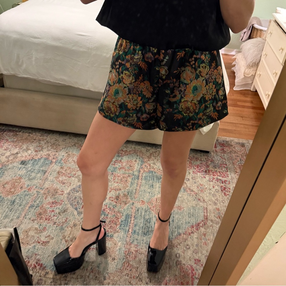 Black Floral High Waist Shorts